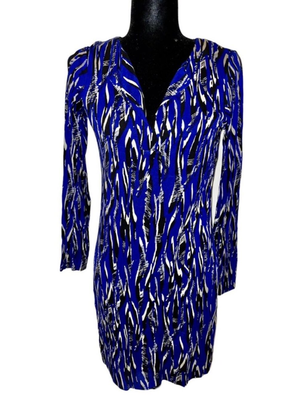 Diane von Furstenberg Blue and Black Dress Knee Length Cocktail 100% Silk DVF